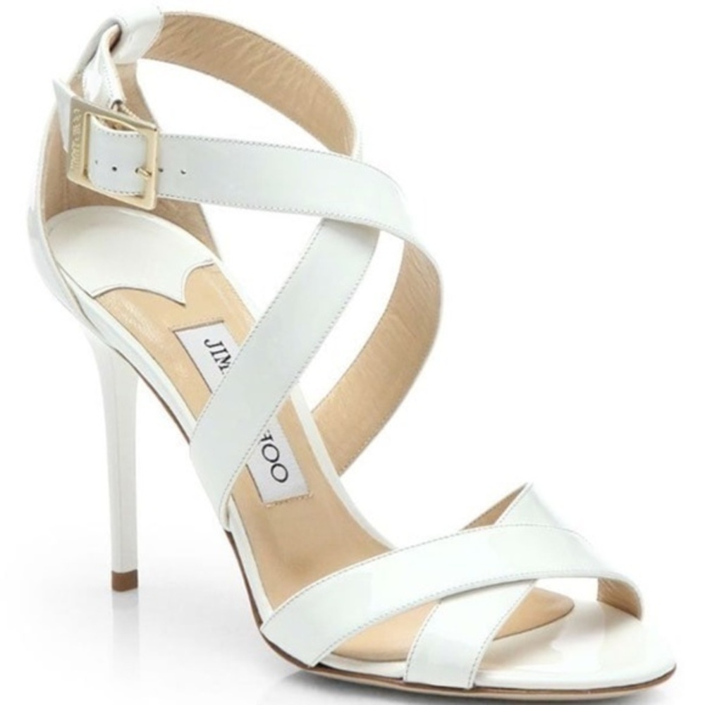 Jimmy Choo Lottie White Patent Crossover Straps Sandal Size 40.5